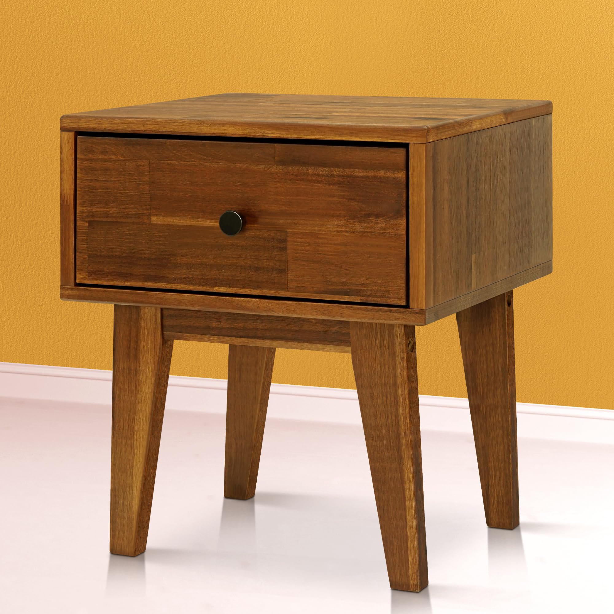 Acacia Sofia Nightstand with Drawer, Bedside Table, Table with Storage Drawer for Bedroom, Closet, Entryway, Living Room College