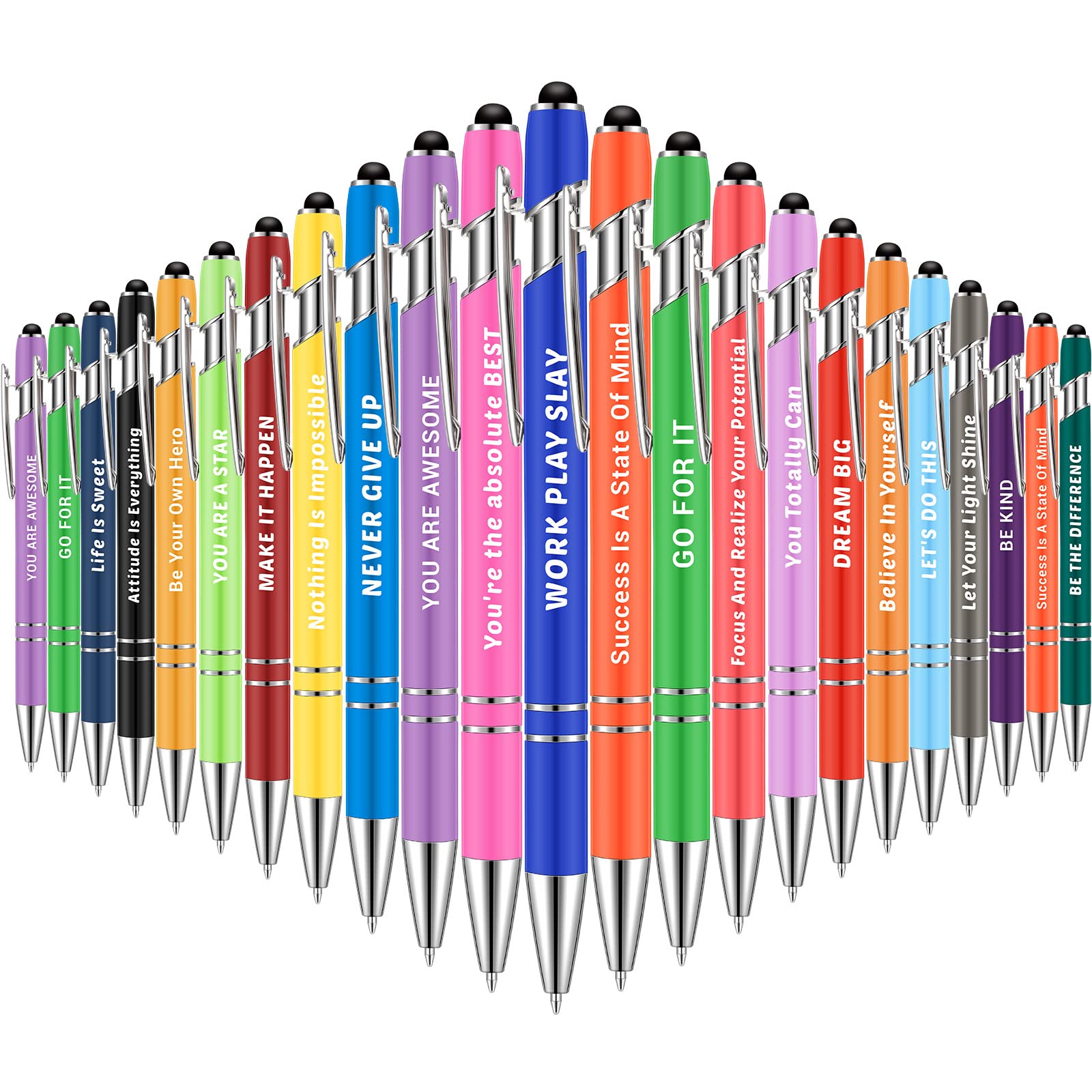 100 Pieces Inspirational Ballpoint Pen Motivational Messages Pen With Stylus Tip Fun Pens Bulk 1 Mm Black Ink Pens Encouraging S