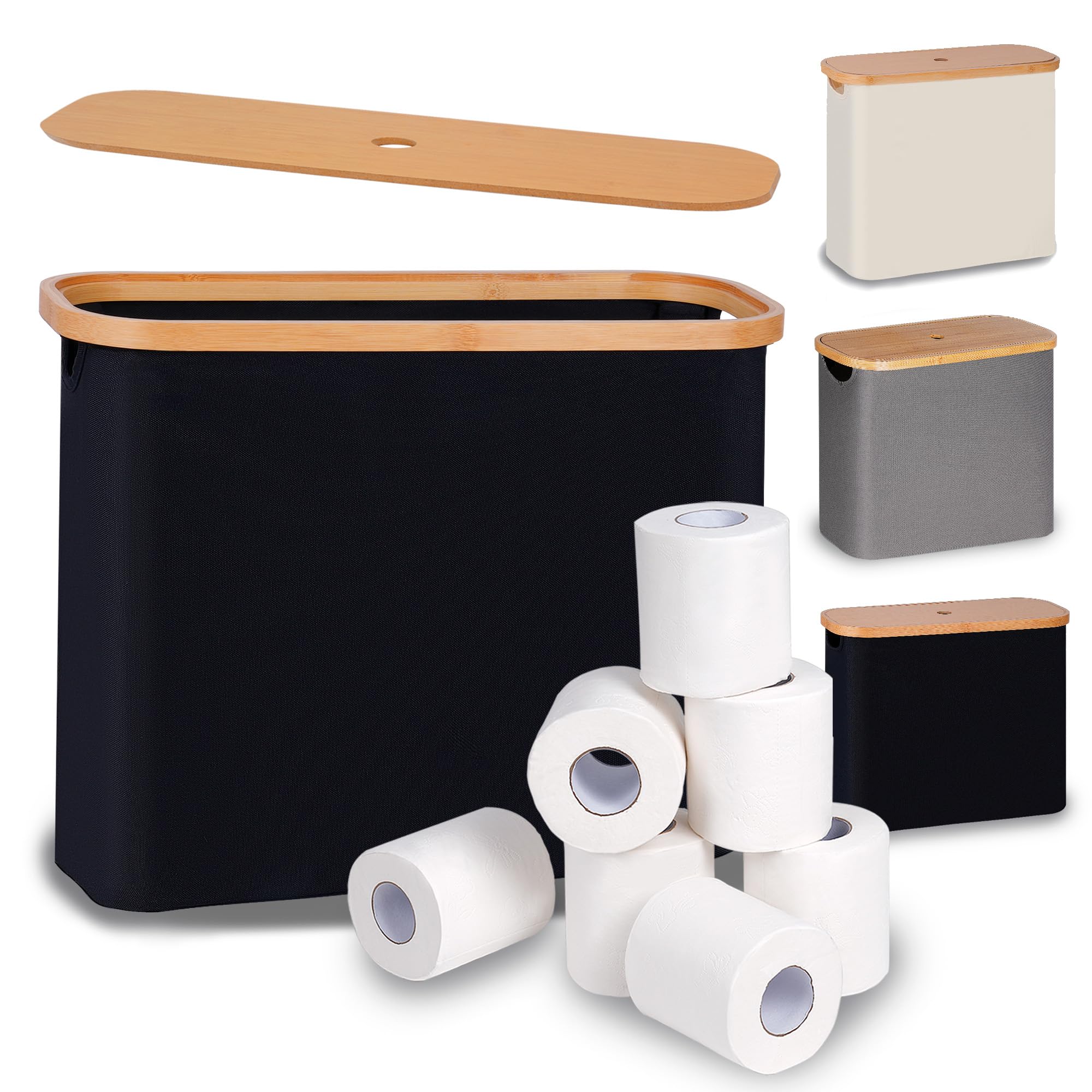 efluky Toilet Paper Storage, Toilet Paper Basket with Lid, Bathroom Toilet Paper Storage Organizer, Free Standing Holder Up to 9