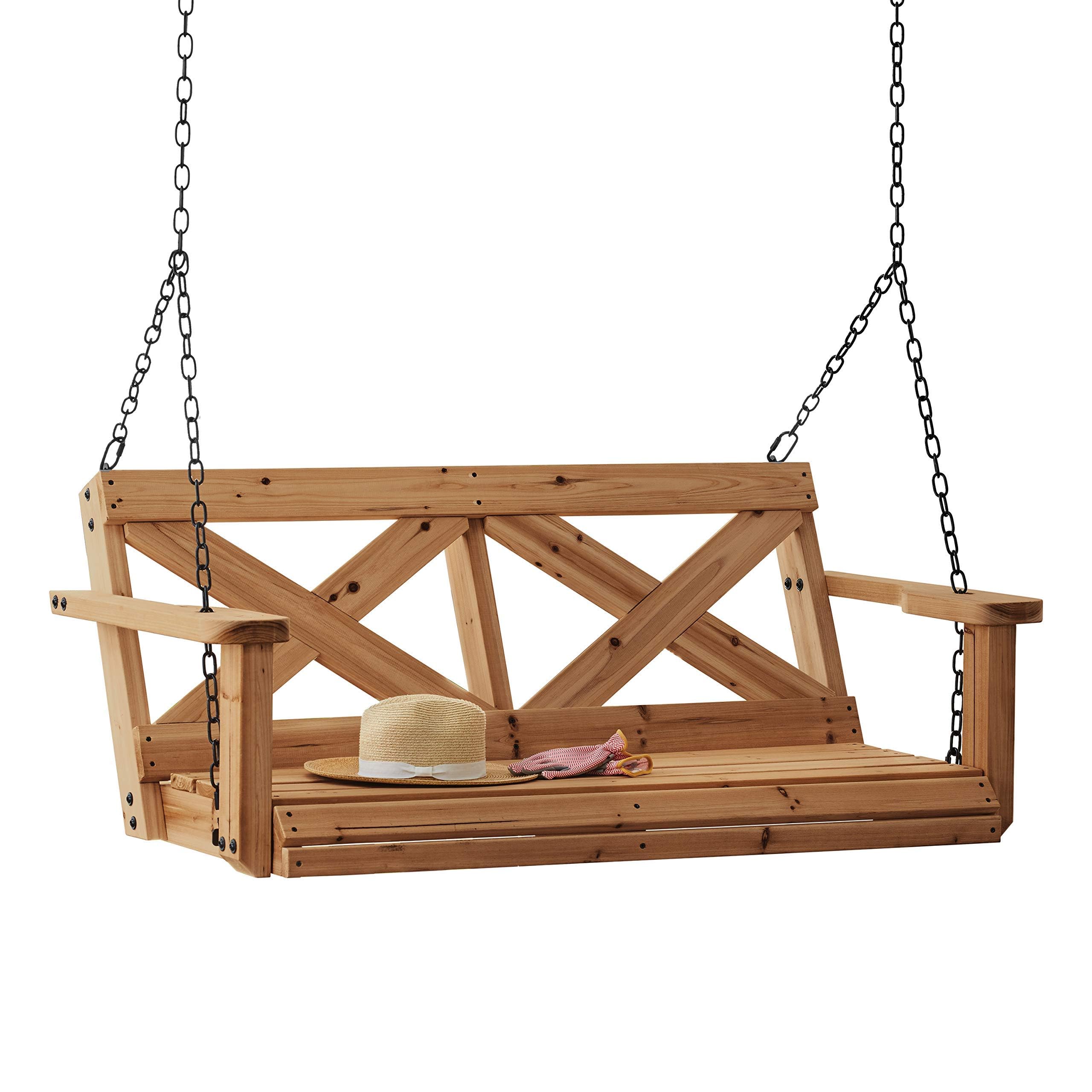Backyard Discovery Durable Cedar Farmhouse Outdoor Porch Swing With Chain, Water Resistant, Porch, Patio, Two Person Seating, 60