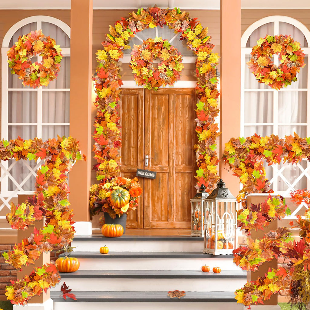 6 Pack Fall Decor For Home Fall Leaves Garland Thanksgiving Decorations Indoor Outdoor 5.8Ft/Piece Artificial Maple Leaf Garland