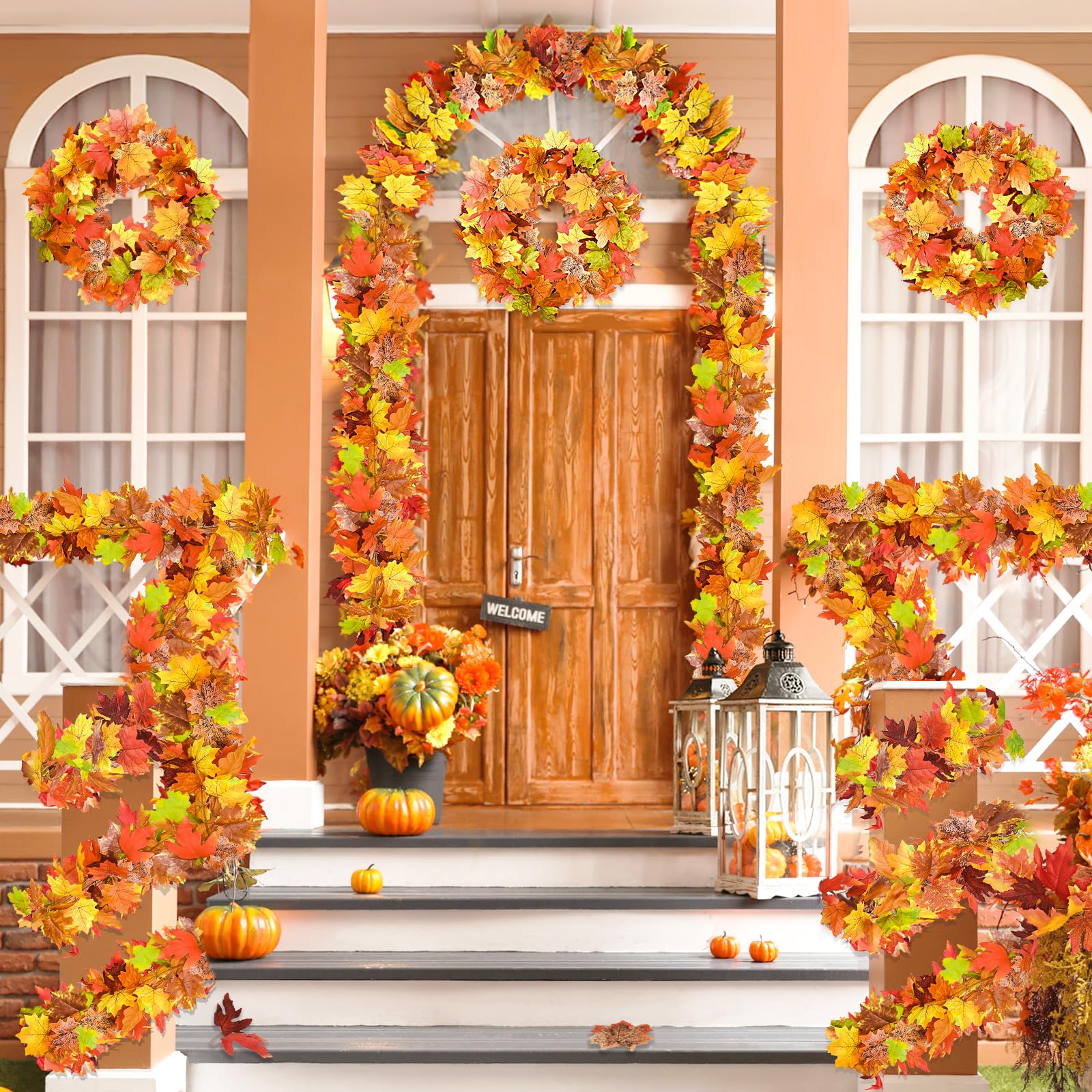 6 Pack Fall Decor For Home Fall Leaves Garland Thanksgiving Decorations Indoor Outdoor 5.8Ft/Piece Artificial Maple Leaf Garland