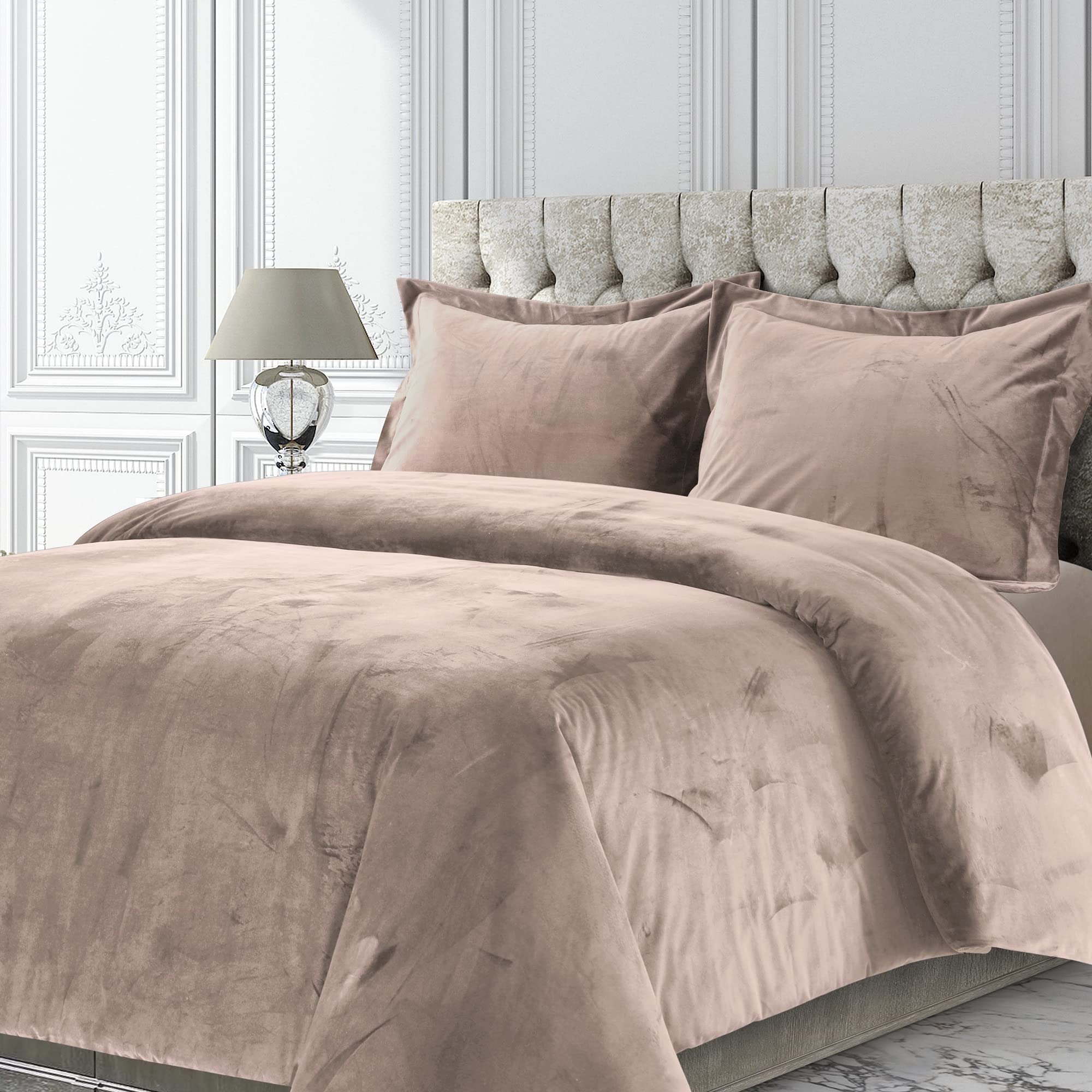 Tribeca Living Veniceduvet Venice Velvet Oversized Solid Duvet Set, Twin, Taupe