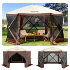 VEVOR Pop Up Gazebo Screen Tent 12.5x12.5FT Brown 300D Oxford Fabric