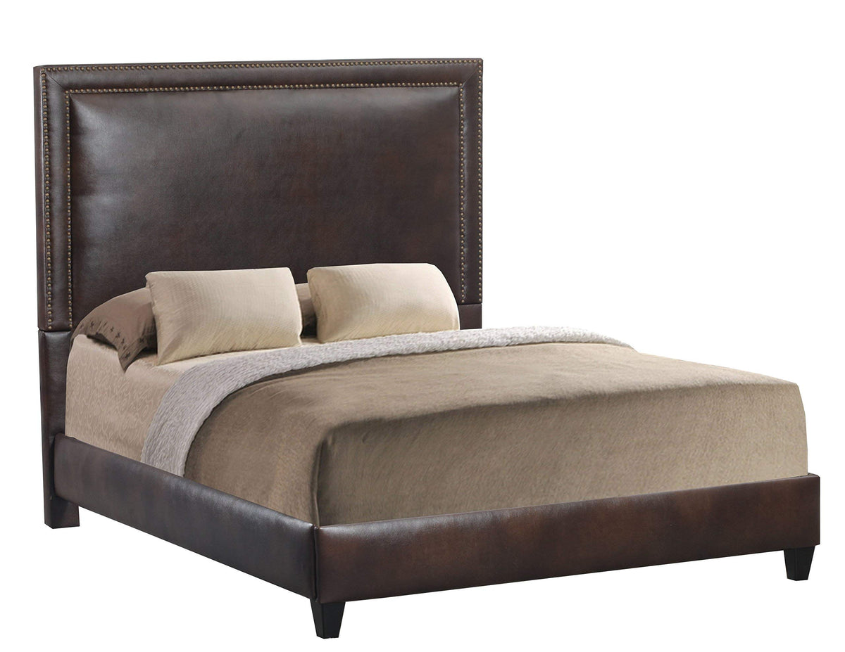 Leffler Home Royalty Bi Cast Espresso Brookside Upholstered Bed With Nail Heads, Queen, Dark Brown