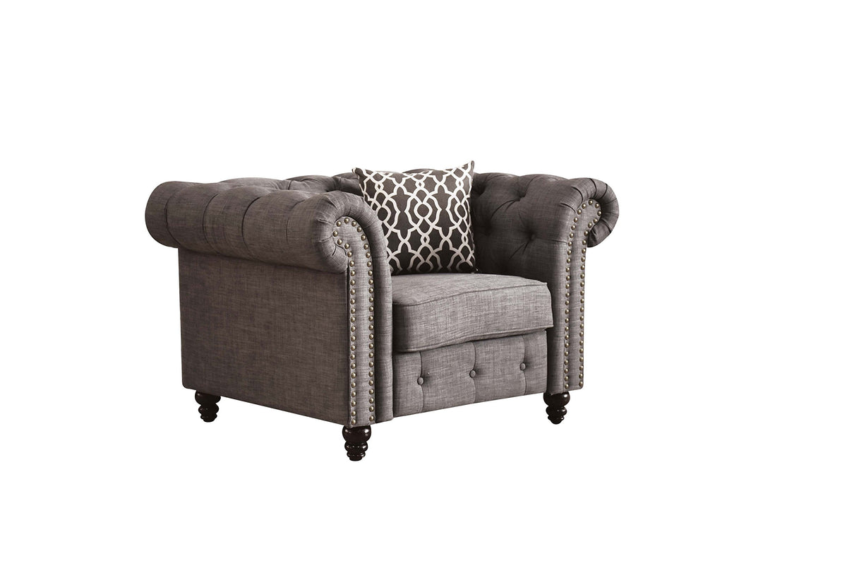 Acme Aurelia Tuxedo Tufted Arm Chair with Nailhead Trim in Brown Fabric