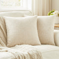 Anickal Set Of 2 Beige Pillow Covers 18X18 Inch Rustic Linen Square Decorative Throw Pillow Covers For Sofa Couch Farmhouse Home