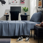 Sleep Zone Nanotex Super Soft Cooling Twin Bed Sheets Set For Kids 3 Piece - Easy Care Fitted Flat Sheet & Pillowcase Sets - Wrinkle Free, Fade Resistant, Deep Pocket 16' (Flint Blue, Twin)