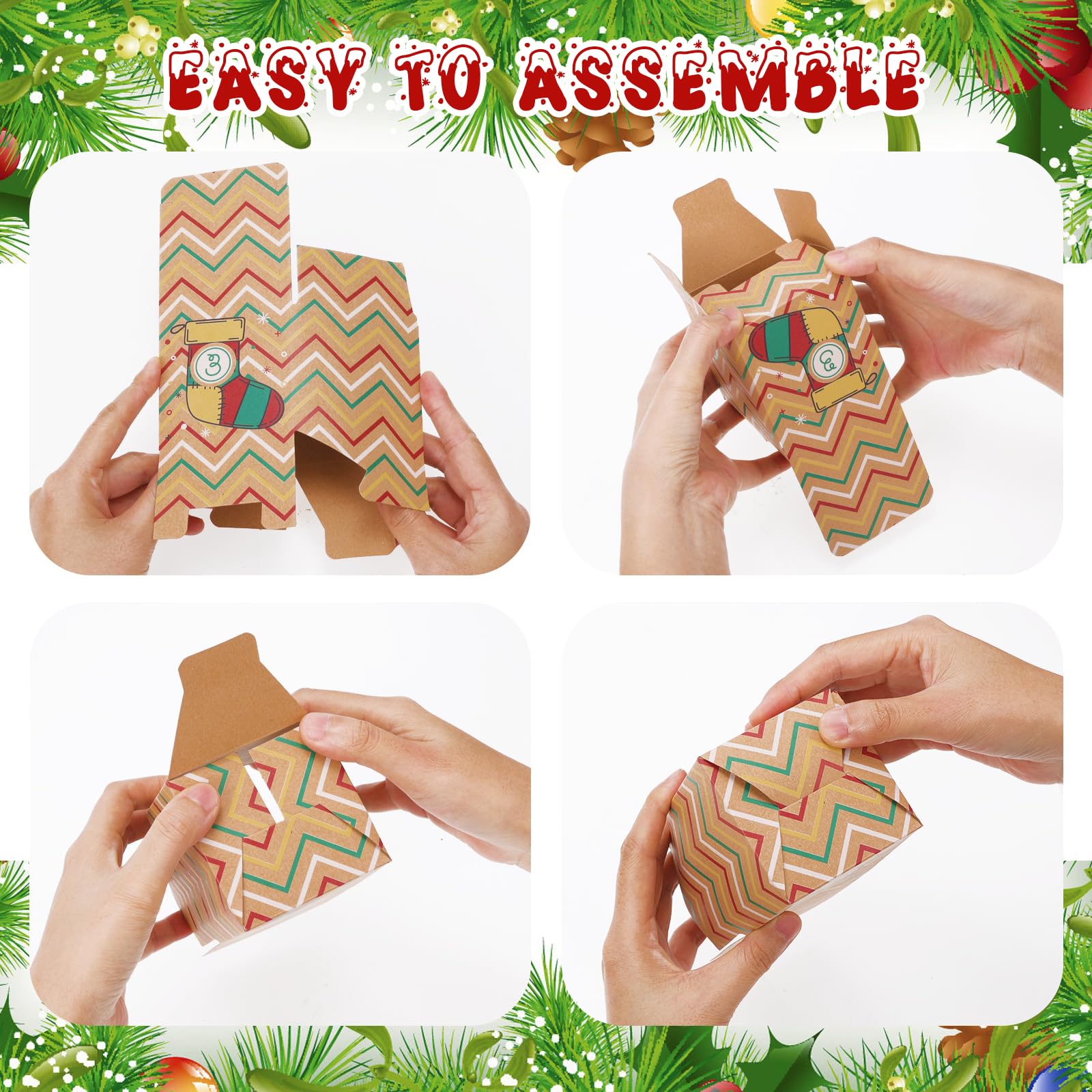 Phogary Diy Christmas Advent Calendar Boxes, 24 Days Kraft Paper Advent Gift Boxes Christmas Countdown Calendar Boxes Fillable A