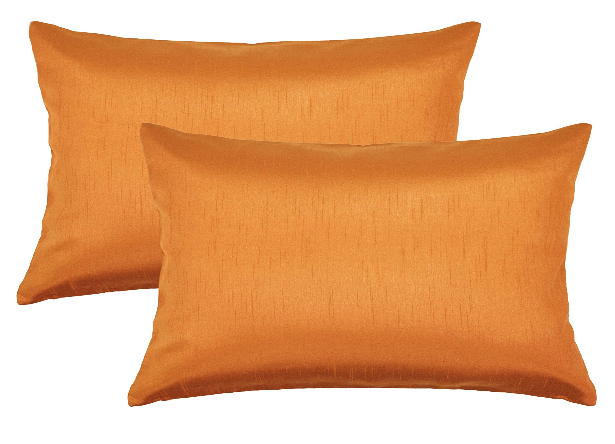 Aiking Home 12X18 Inches Faux Silk Rectangular Throw Pillow Cover, Zipper Closure, Orange (Set Of 2)