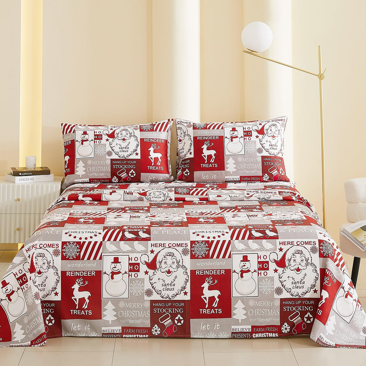 Vaulia Christmas Bed Sheets Queen Soft Microfiber Grey And Red Plaid Snowflake Senta 4 Piece Sheets Set With 1 Fitted Sheet 1 Fl