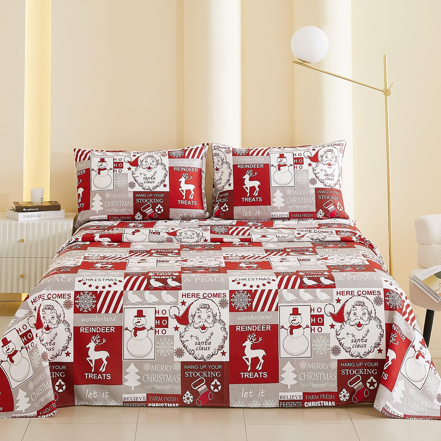 Vaulia Christmas Bed Sheets Queen Soft Microfiber Grey And Red Plaid Snowflake Senta 4 Piece Sheets Set With 1 Fitted Sheet 1 Fl