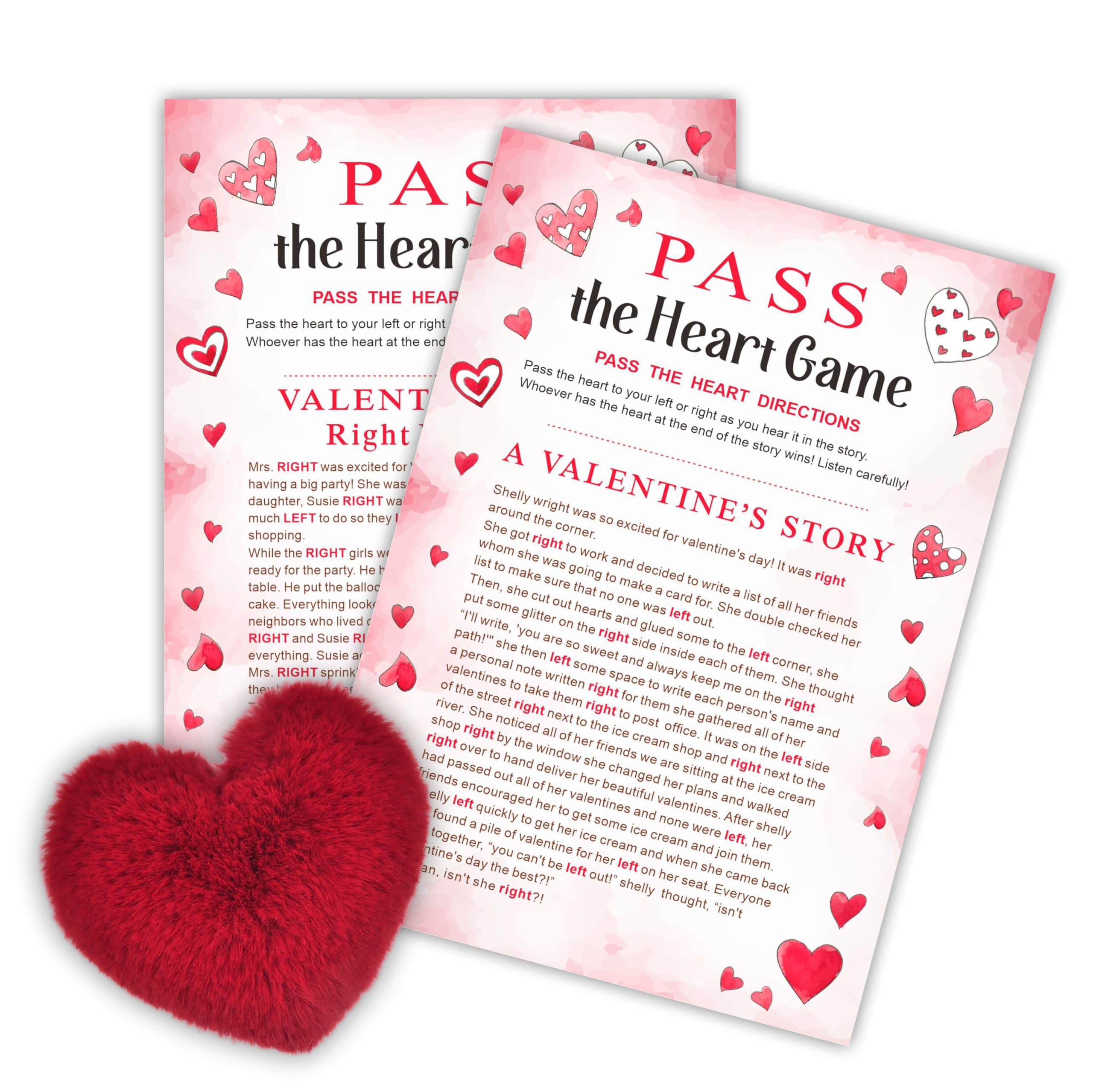 NYCTUG Valentine s Day Pass The Heart Game, 2 Left Right Story & A Fluffy Heart, Valentine s Day Party Games & Supplies - A02