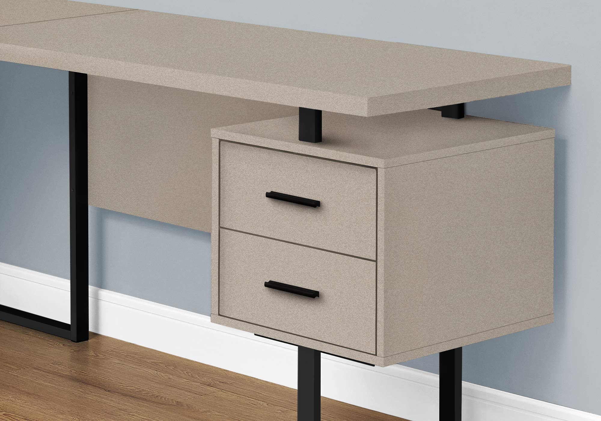 Monarch Specialties 7614 Computer Desk, Home Office, Corner, Left, Right Set-Up, Storage Drawers, 70&quot; Shape, Work, Laptop, Metal, Laminate, Beige, Desk-70 L Modern Taupe Black R, 71&quot; L X 71&quot; W X 30&quot; H