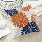 Fall Decor Pillow Covers 16X16 Inch Set Of 2 Burnt Orange Navy Blue White Dahlia Floral Decor Throw Pillows Modern Geometry Flow
