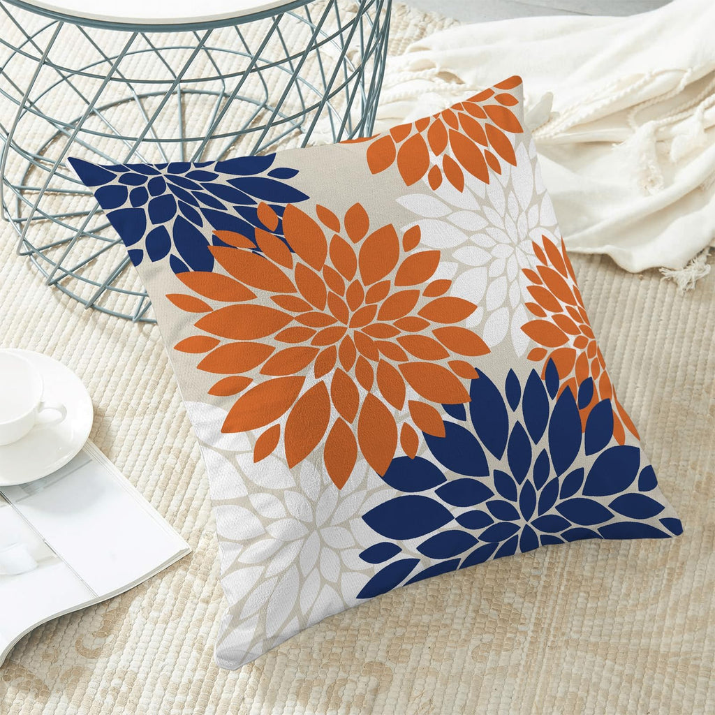 Fall Decor Pillow Covers 20X20 Inch Set Of 2 Burnt Orange Navy Blue White Dahlia Floral Decor Throw Pillows Modern Geometry Flow