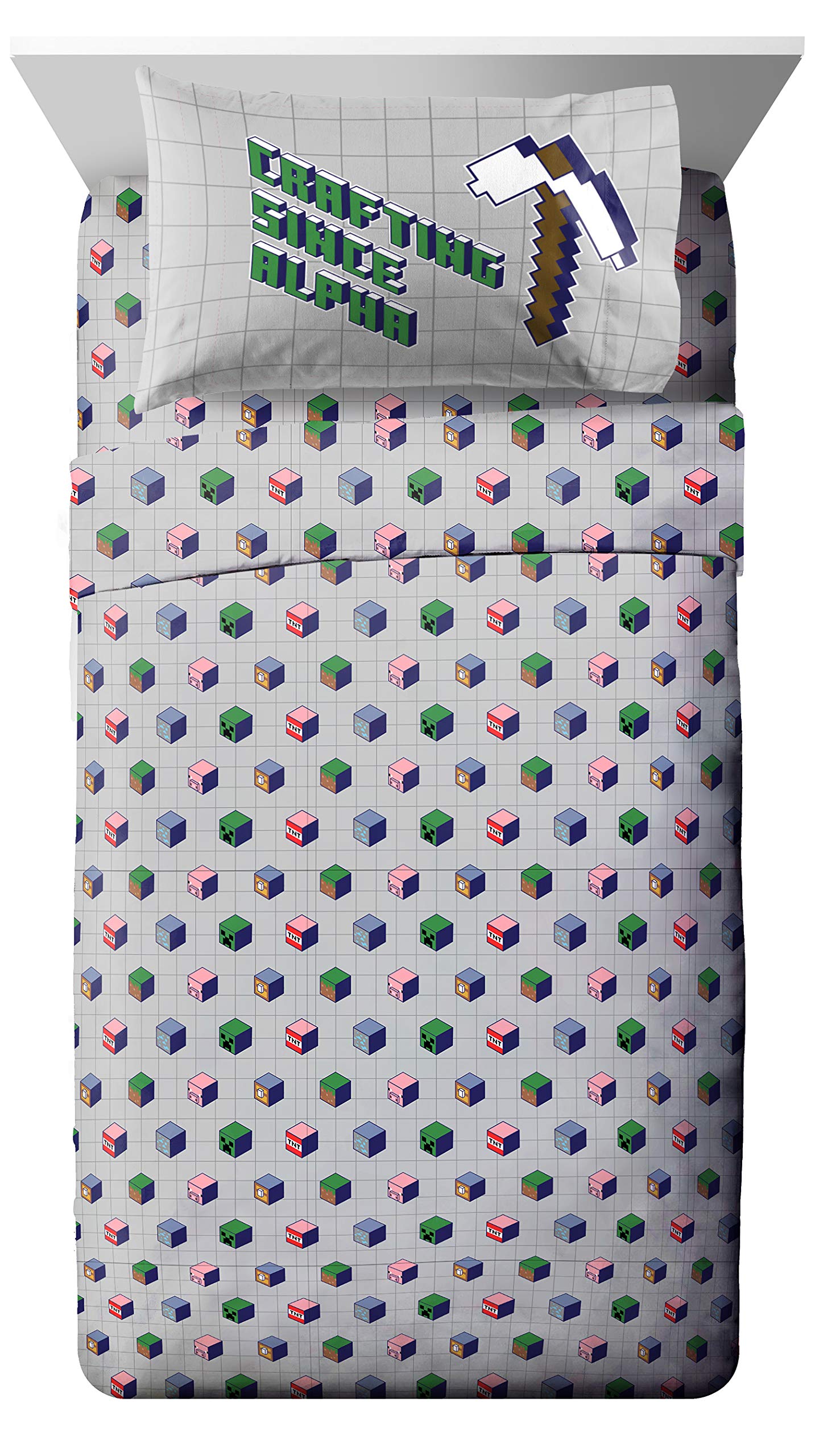 Jay Franco Minecraft Genda Iso Animals Twin Sheet Set - 3 Piece Set Super Soft and Cozy Kids Bedding Features Creeper - Fade Res