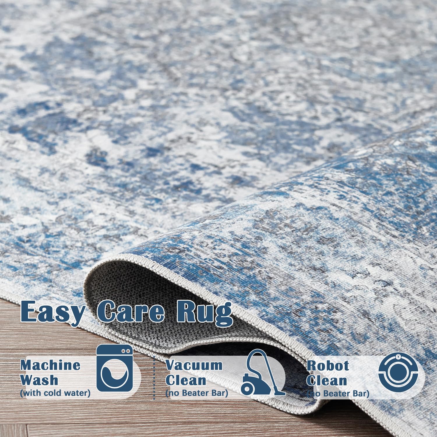 Jinchan Area Rug 3X10 Washable Rug Runner Rug Hallway Vintage Blue Distressed Rug Kitchen Indoor Thin Rug Traditional Floral Pri