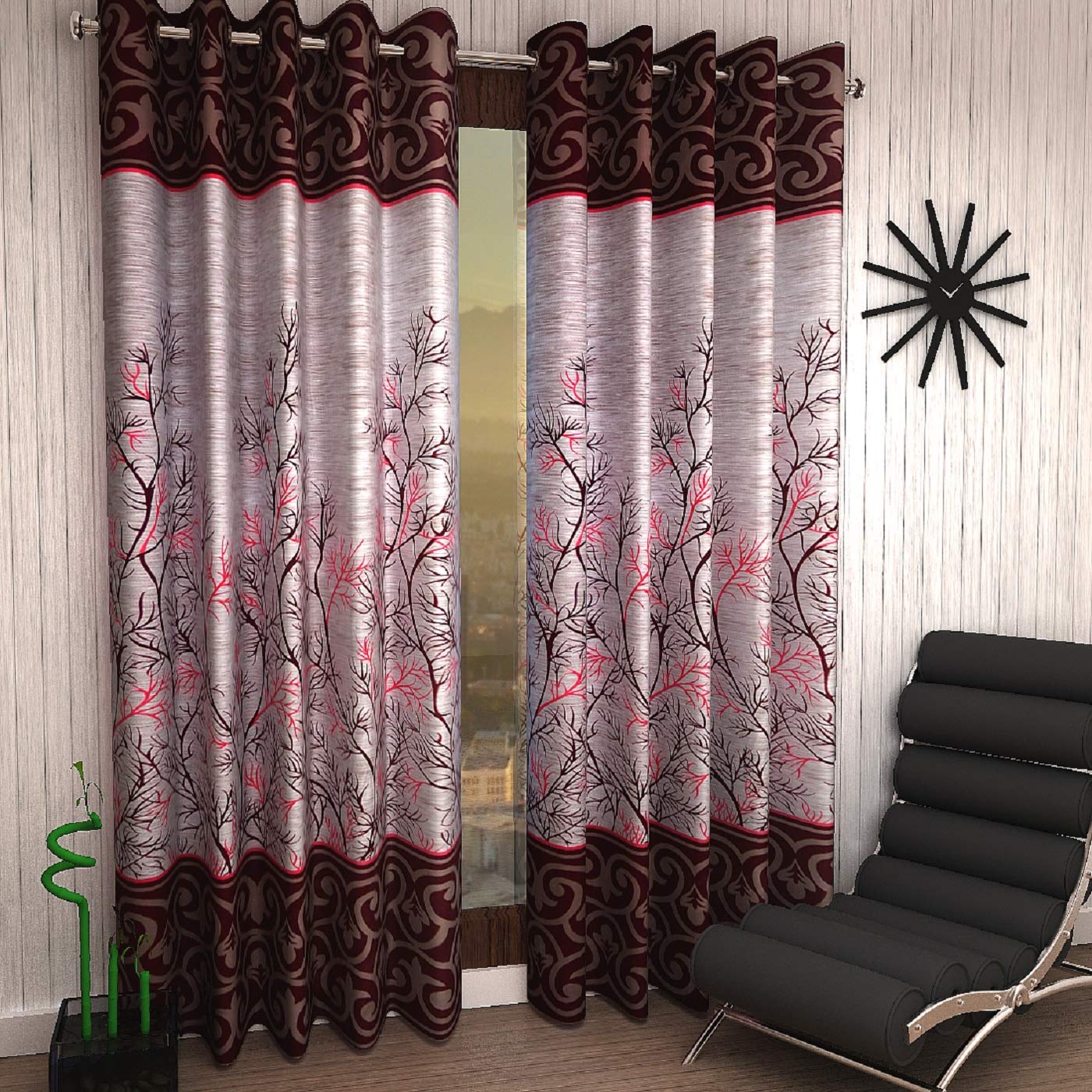 Home Sizzler 2 Piece Garden Panel Eyelet Polyester Long Door Curtains  9 Feet, Maroon