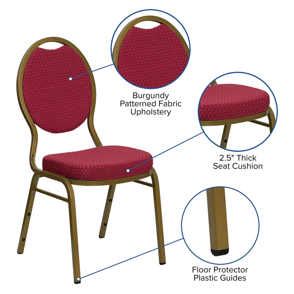 Flash Furniture Hercules Series Teardrop Back Stacking Banquet Chair In Burgundy Patterned Fabric - Gold Frame