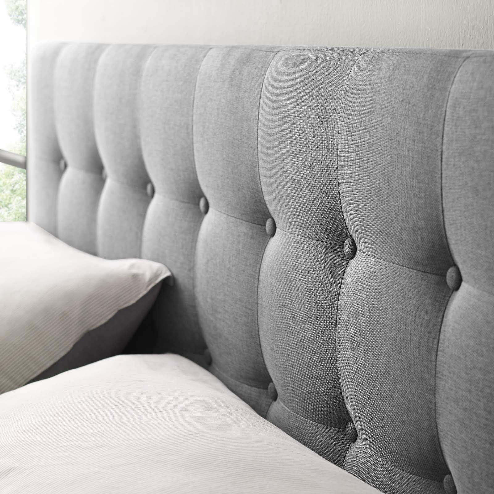 Modway Emily Tufted Button Linen Fabric Upholstered King Headboard in Gray