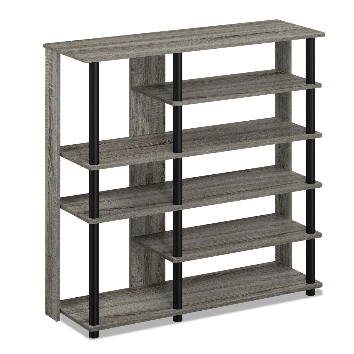 Furinno Turn-N-Tube Multi Storage Shoe Rack, 35.2&quot;W 6-Tier, French Oak Grey/Black