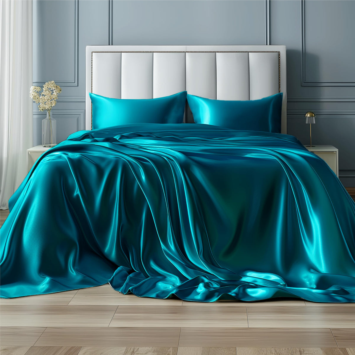 Bedsure Satin Sheets King - Similar To Silk Sheets, Silky Bedsheet, Luxury & Ultra Soft, Non-Fading & Wrinkle Free, Good For Hair & Skin, Gifts For Women, 4 Pieces, Teal