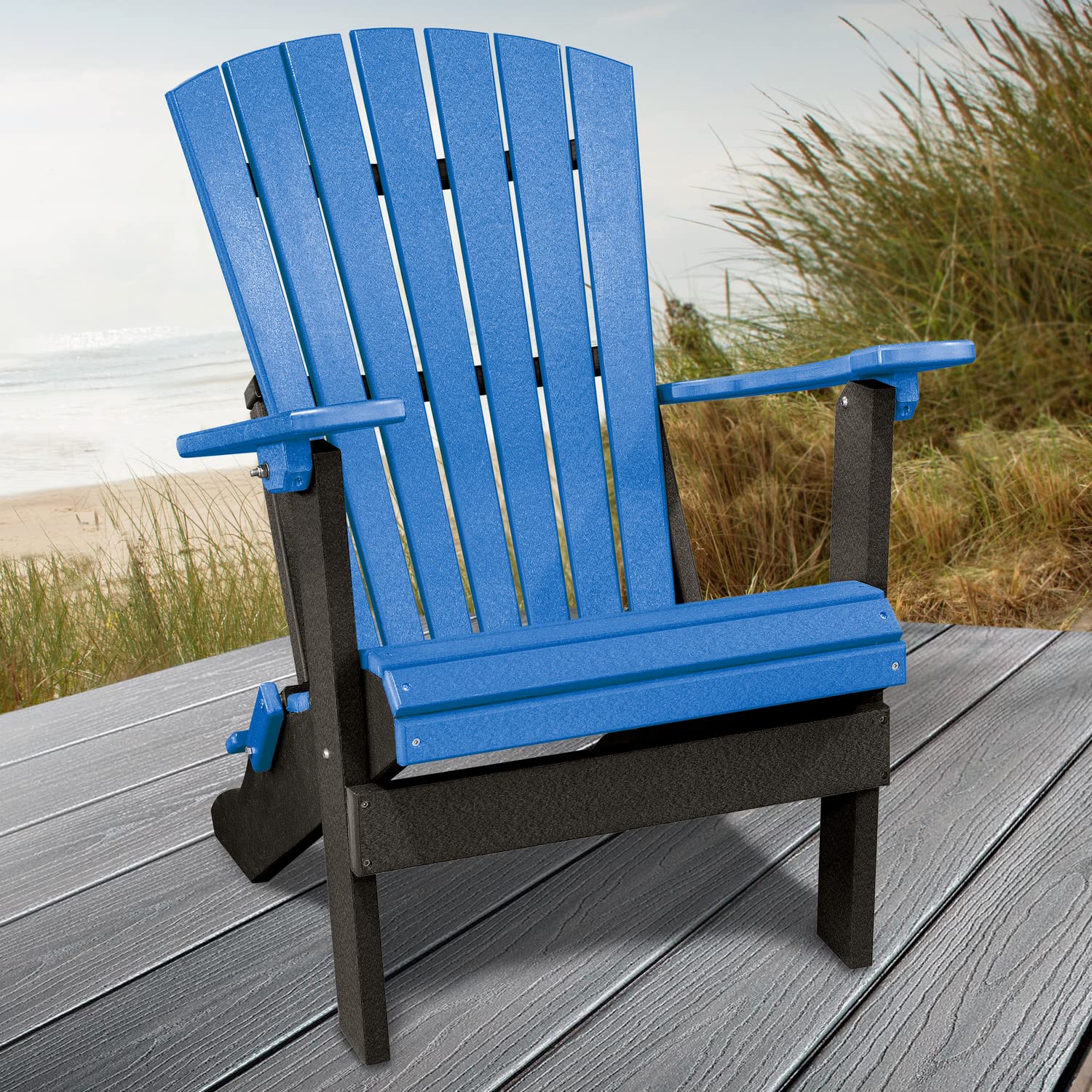 American Furniture Classics 519BBK Folding Adirondack Chair, Blue and Black