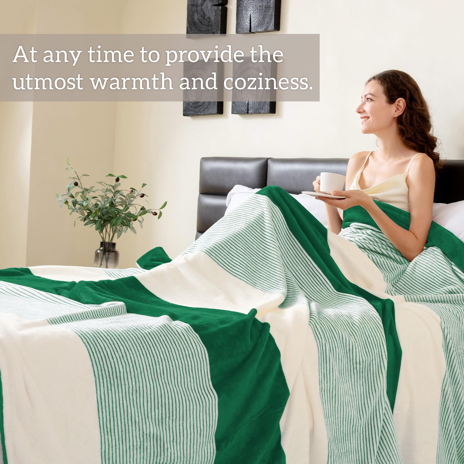 Homelike Moment Fleece Throw Blanket For Couch, Green Soft Fluffy Blankets Throws, Fuzzy Cozy Plush Flannel Blanket For Sofa, Co