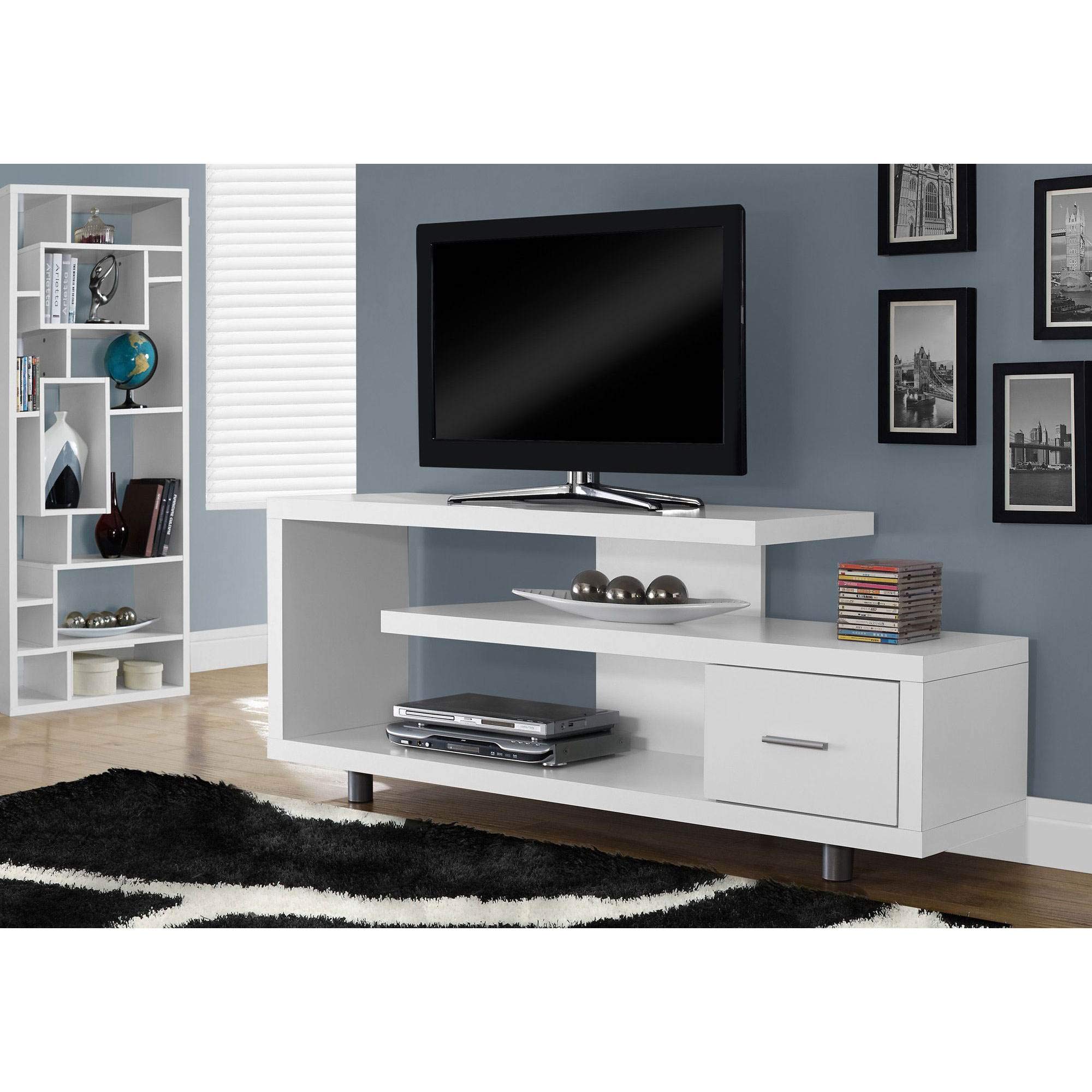Monarch Specialties TV Stand with 1 Drawer, 60&quot;W, White