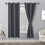 Hiasan Blackout Curtains For Bedroom, Thermal Insulated, Light Blocking, Noise Reducing Window Curtain Panels, Tiebacks Included, Set Of 2, Grommet Top (Dark Grey, Width 38 Inch X Length 72 Inch)