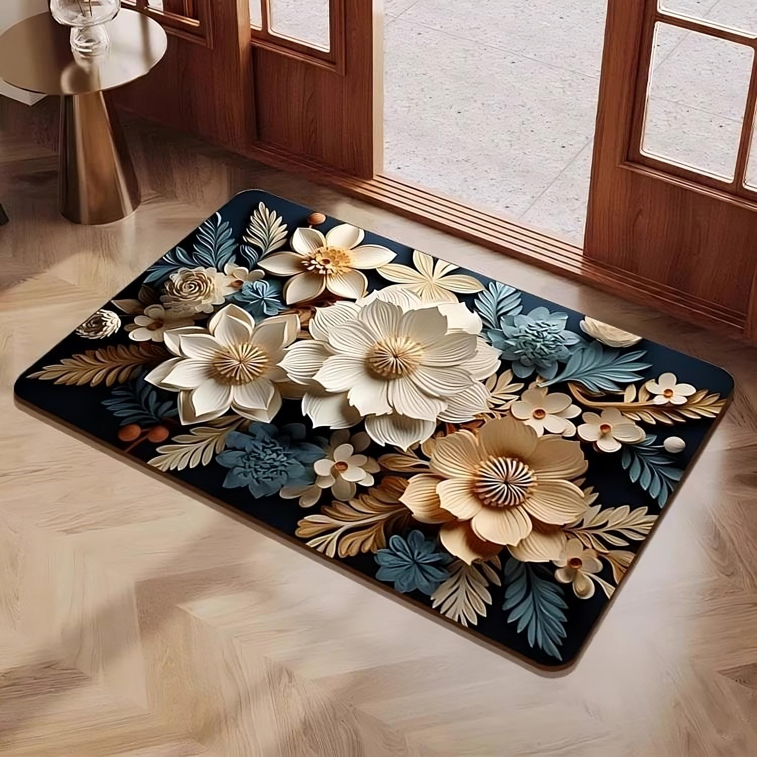 Svaxen NonSlip Floral Welcome Mat & Absorbent Bath Rug  Waterproof, QuickDry, Washable Floor Mat for Bathroom, Entryway, Porc