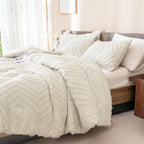 Andency Brown Comforter Set Queen Size, Boho Soft Warm Tufted Bedding Comforter Sets For Queen Size Bed, 3 Pieces Aesthetic Chevron Farmhouse Cute Bohemian Textured Bed Set