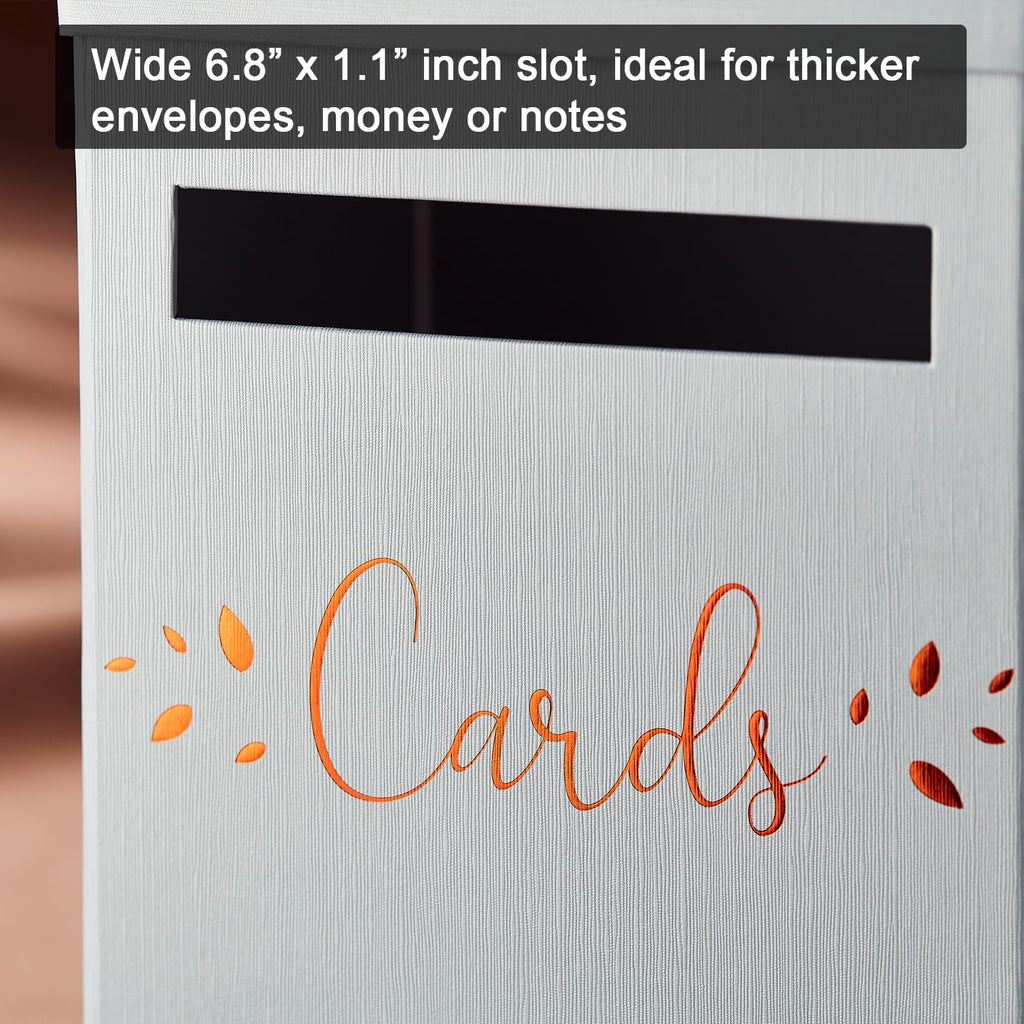 Rose Gold Card Box, Large 12    Gift Card Box Holder, White Wedding Mailbox, Sweet 16, Birthday Party, Graduation, Baby & Bridal