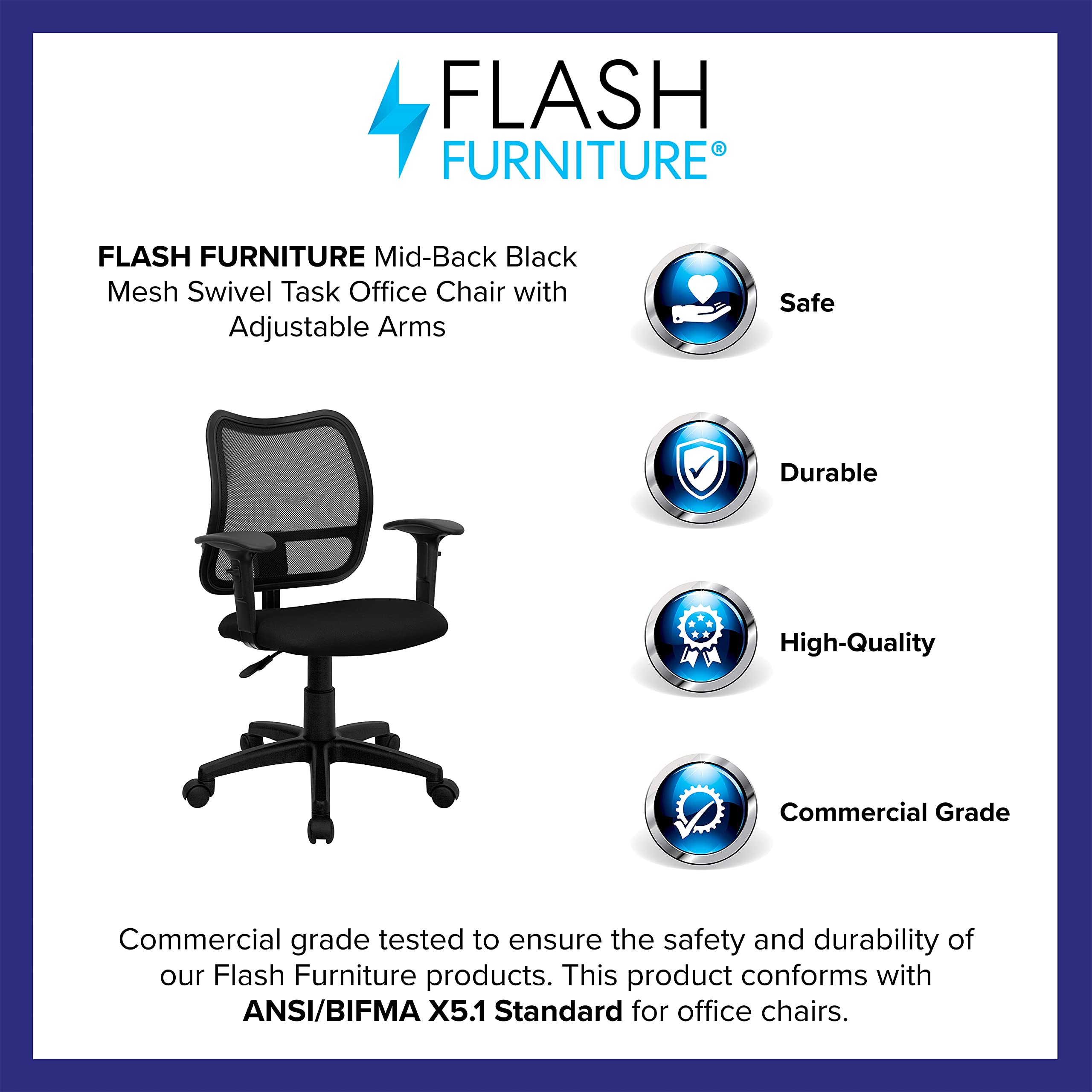 Flash Furniture Alber Mid-Back Black Mesh Swivel Task Office Chair With Adjustable Arms