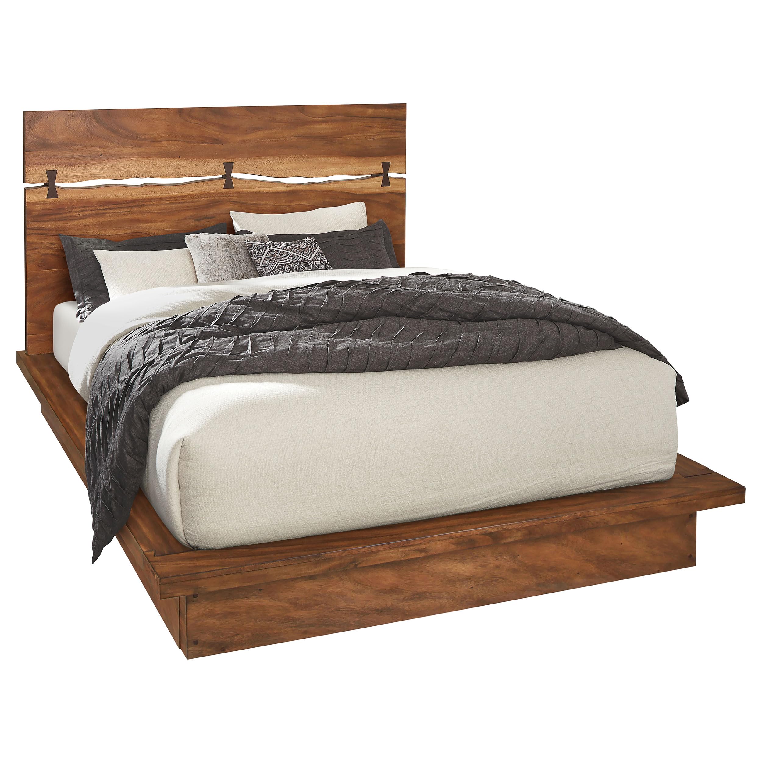 Coaster Home Furnishings Winslow Farmhouse Wood Eastern King Size Panel Bed Frame Platform Bed 52-inch Headboard Smokey Walnut 223250KE