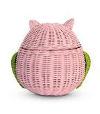 G6 Collection Owl Rattan Storage Basket With Lid Decorative Bin Home Decor Hand Woven Shelf Organizer Cute Handmade Handcrafted