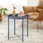Vecelo Side/End Table, Folding Round Metal Anti-Rust And Waterproof Outdoor Or Indoor Tray For Living Room Bedroom Balcony And Office, 1 Pcs, Blue