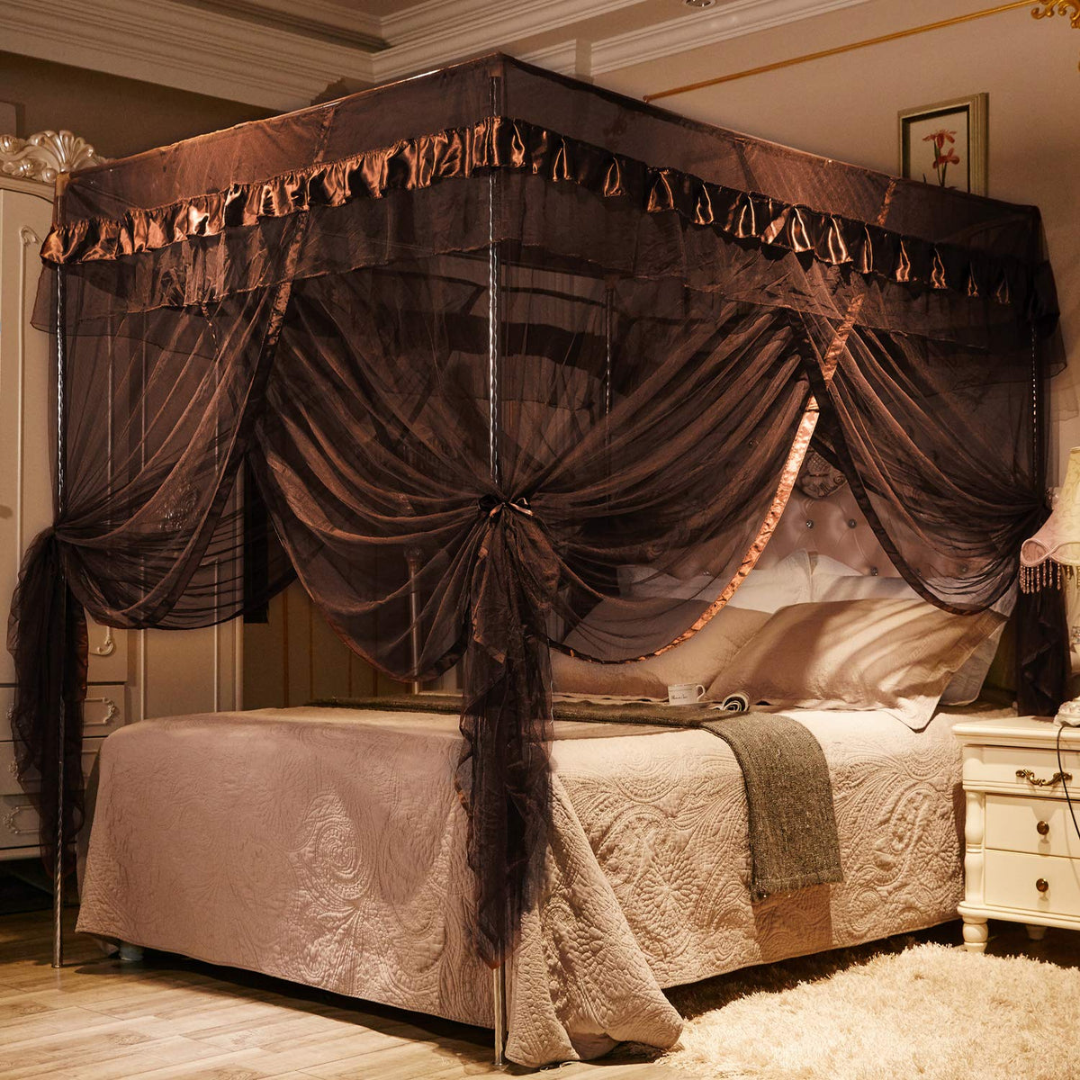 Mengersi Canopy Bed Curtains Bed Canopy Royal Luxurious Cozy Drapes Netting- Elegant Bed Sheer Bedroom Decoration Accessories Fo