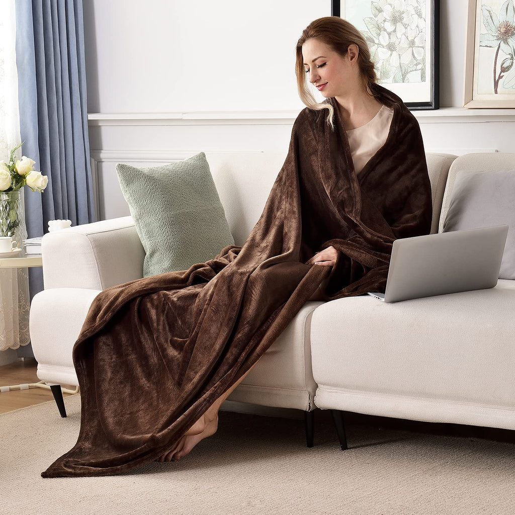 Sochow Flannel Fleece Blanket Queen Size, All Season Lightweight Super Soft Cozy Blanket For Bed Or Couch, Brown 90Inch X90''