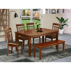 East West Furniture Dudley 6 Piece Set Contains a Rectangle Kitchen Table and 4 Faux Leather Dining Chairs with a Bench, 36x60 Inch, Mahogany