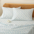 Hyprest Floral Sheets Queen, Blue Floral Pattern Soft Breathable Farmhouse 4Pcs Bed Sheet Sets,18 Inches Deep Pocket Sheets