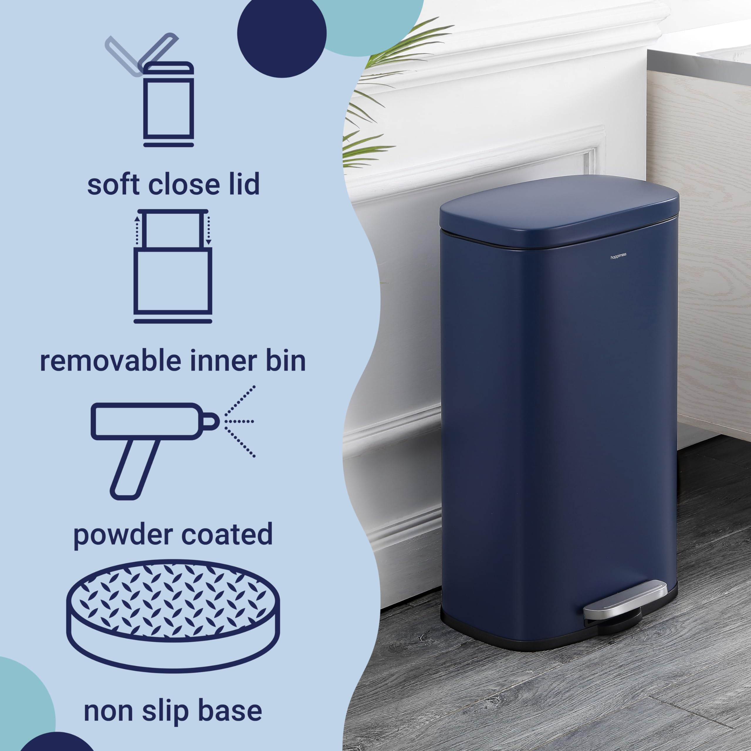Happimess Hpm1011E Curtis 8-Gallon Step-Open Trash Can, Fingerprint Resistant, Modern, Minimalistic For Home, Kitchen, Laundry R