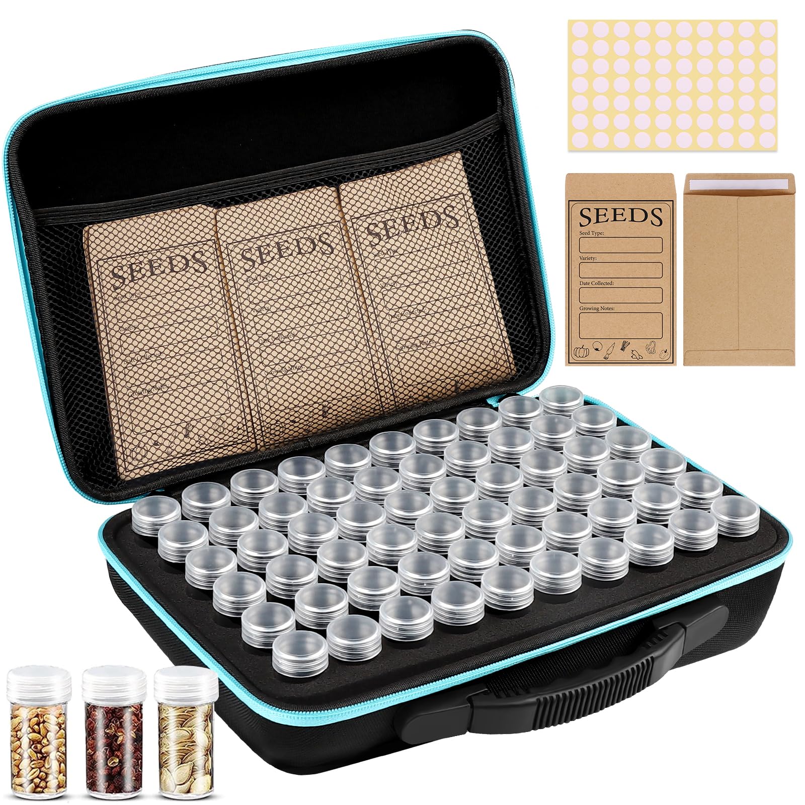 Jixsloft 60 Slots Seed Storage Organizer With 20 Seed Envelopes, Sturdy Seed Organizer Storage Box With Zipper Bag Label Sticker