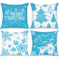 Lanpn White And Blue 18X18 Christmas Pillow Covers Set Of 4, Decorative 18 Inch Winter Snowflake Throw Pillow Case Xmas Cushion