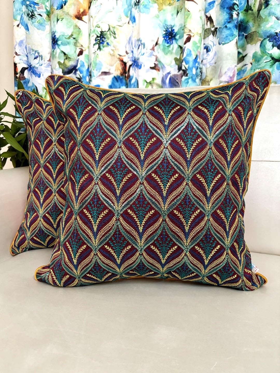 Tara Sparkling Homes Sequin Embroidered Cushion Cover 16 Inch X 16 Inch In Texture Cotton Silk With Satin Back Mehtab (Red, 16