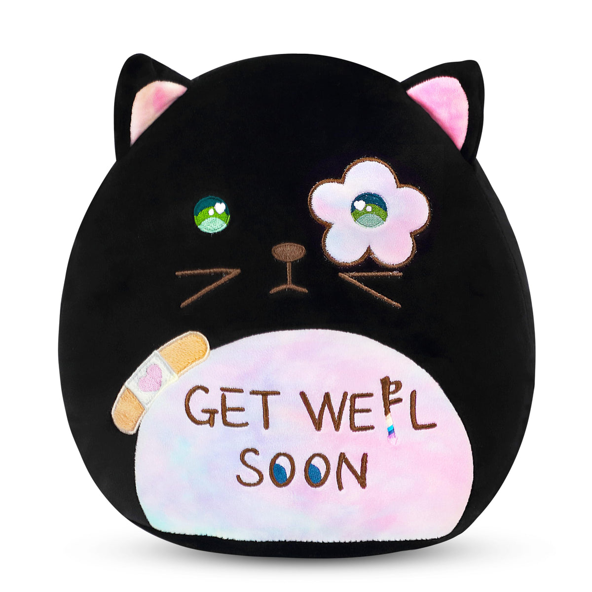 Easfan Get Well Soon Stuffed Cat Plush Pillow, Cozy Black Kitty Snuggle Soft Toy With Rainbow Belly, Gifts Or Patients Girls Boy
