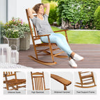 Vingli Wood Rocking Chair Outdoor With 450 Lbs Support Relaxing Rocker Solid Wood High Back Seat Reclining Seat For Deck, Garden, Backyard, Porch, Indoor Or Outdoor Use, Teak