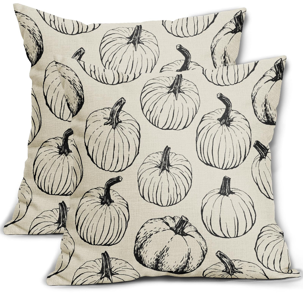 Aytipun Fall Pillow Covers 16X16 Set Of 2 Balck Pumpkin Autumn Themed Thanksgiving Harvest Print Decorative Throw Pillows Outdoo