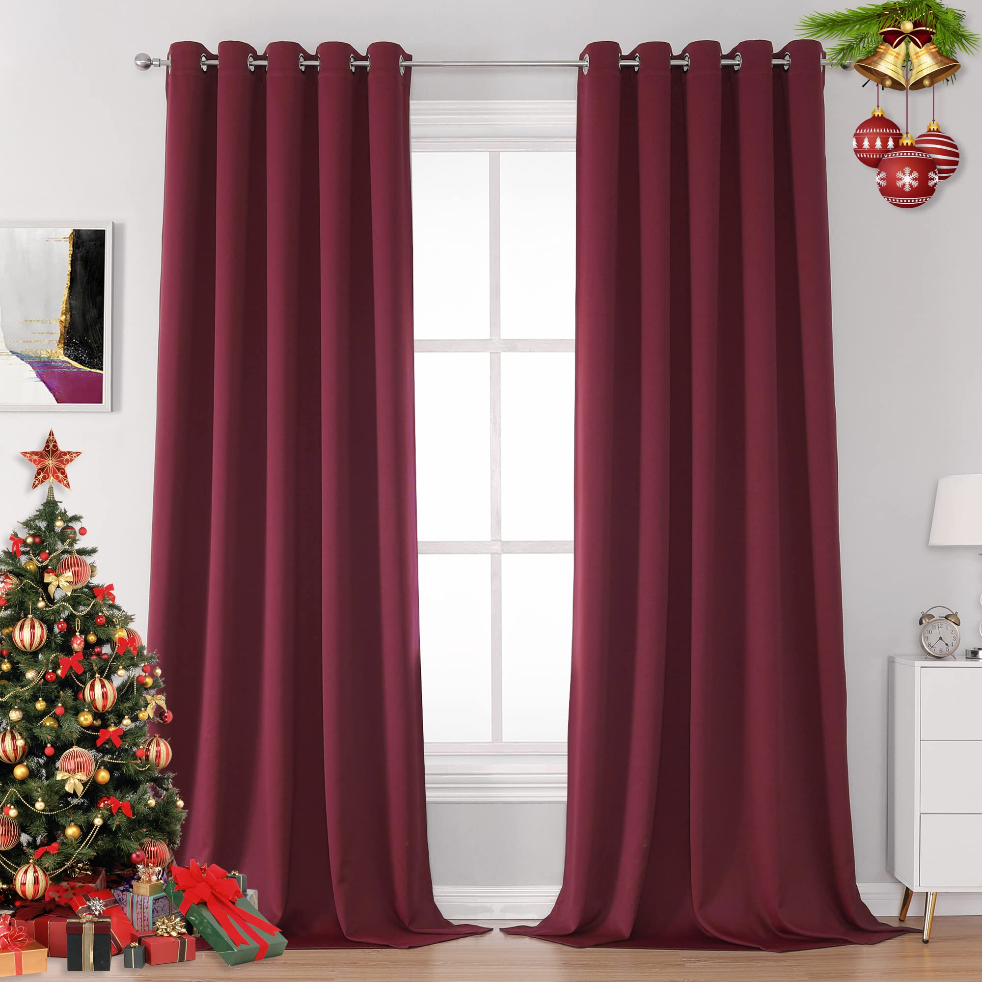 Dualife Burgundy Red Curtains For Bedroom Extra Long Drapes 120 Inches Long For Living Room 60 By 120 Inch Length, Set Of 2, Gro